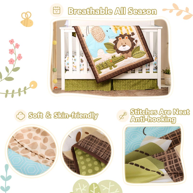 Wowelife Safari Crib Bedding Set, 3 Piece Safari Baby Bedding Set Brown, Premium Baby Crib Bed Set, Breathable and Soft for Baby Boy and Girl - Image 5